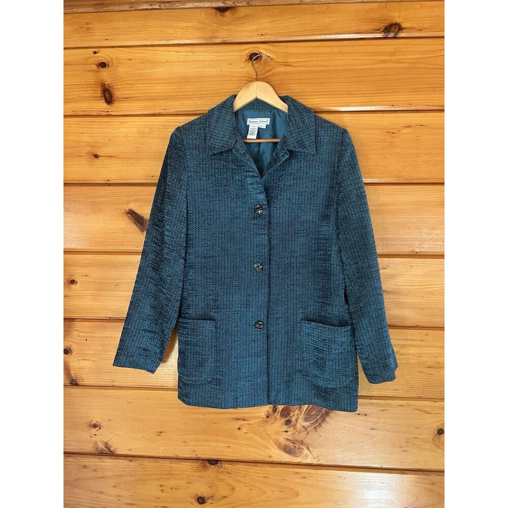 VTG Blazer Stephanie ANDREWS SZ 12 Turquoise Lined Jacket 3 Buttons Long Sleeve